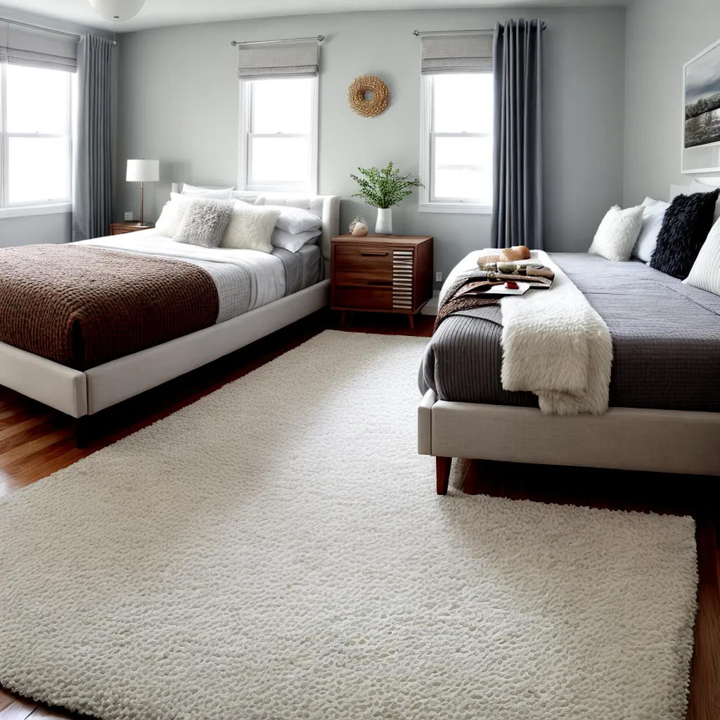 quarto acochoante piso madeira tapete branco