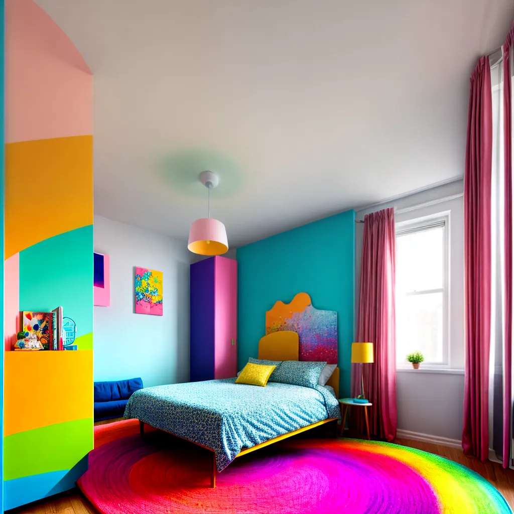 quarto colorido divertido arte arco iris