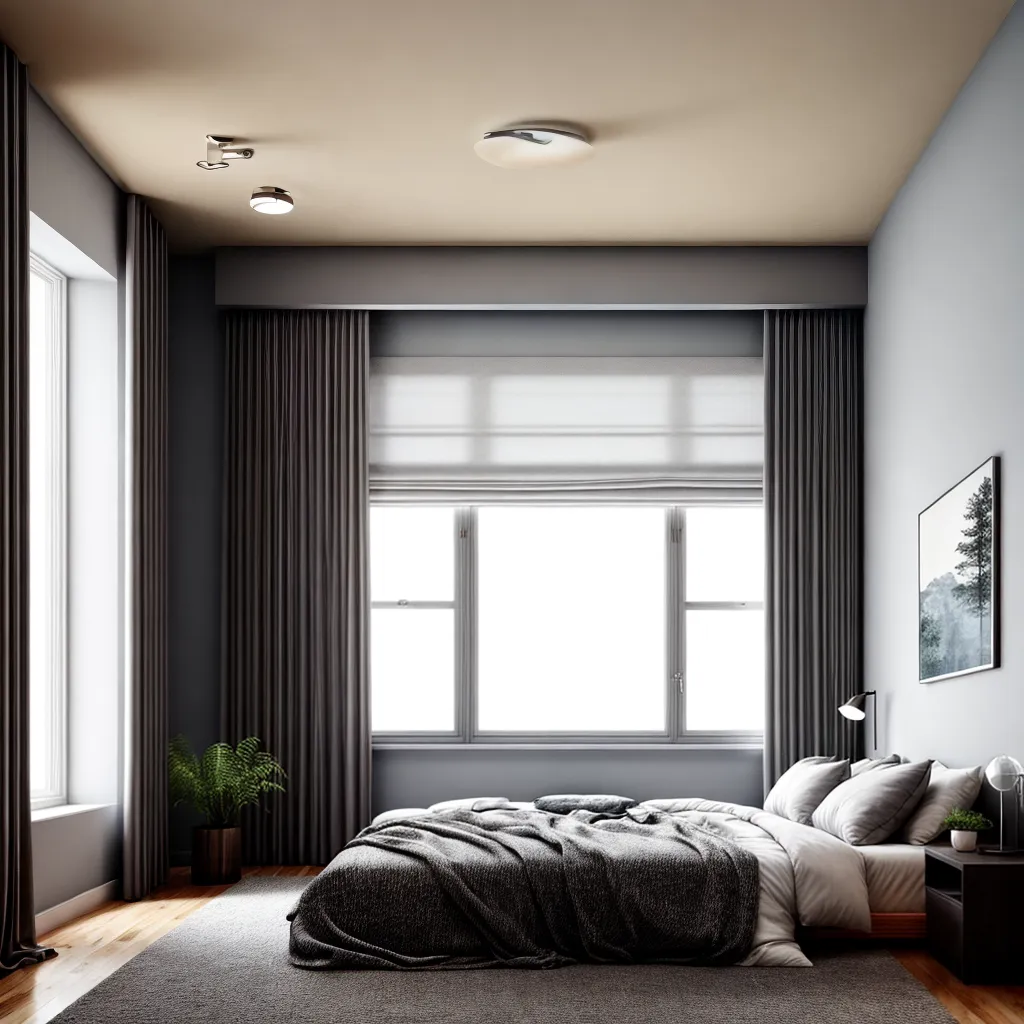 quarto acolhedor cortinas cinza sereno