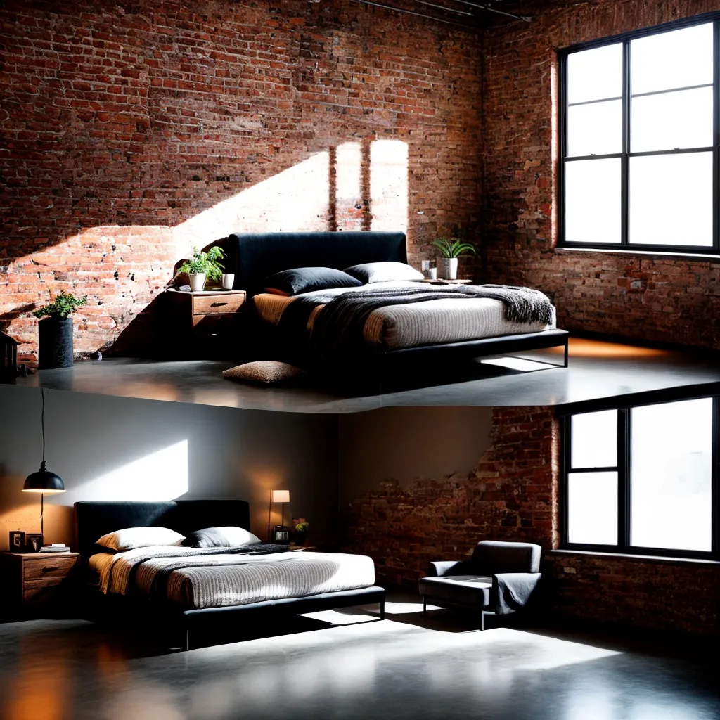 quarto industrial tijolos concreto metal