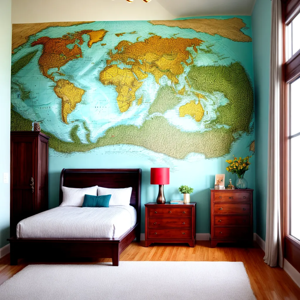 quarto acochoante viagem mapa mundi