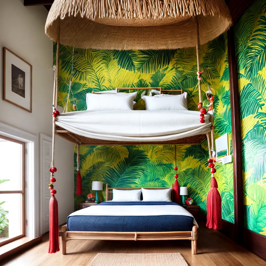 quarto tropical folhagem verde cadeira macrame quarto tropical folhagem verde cadeira macrame