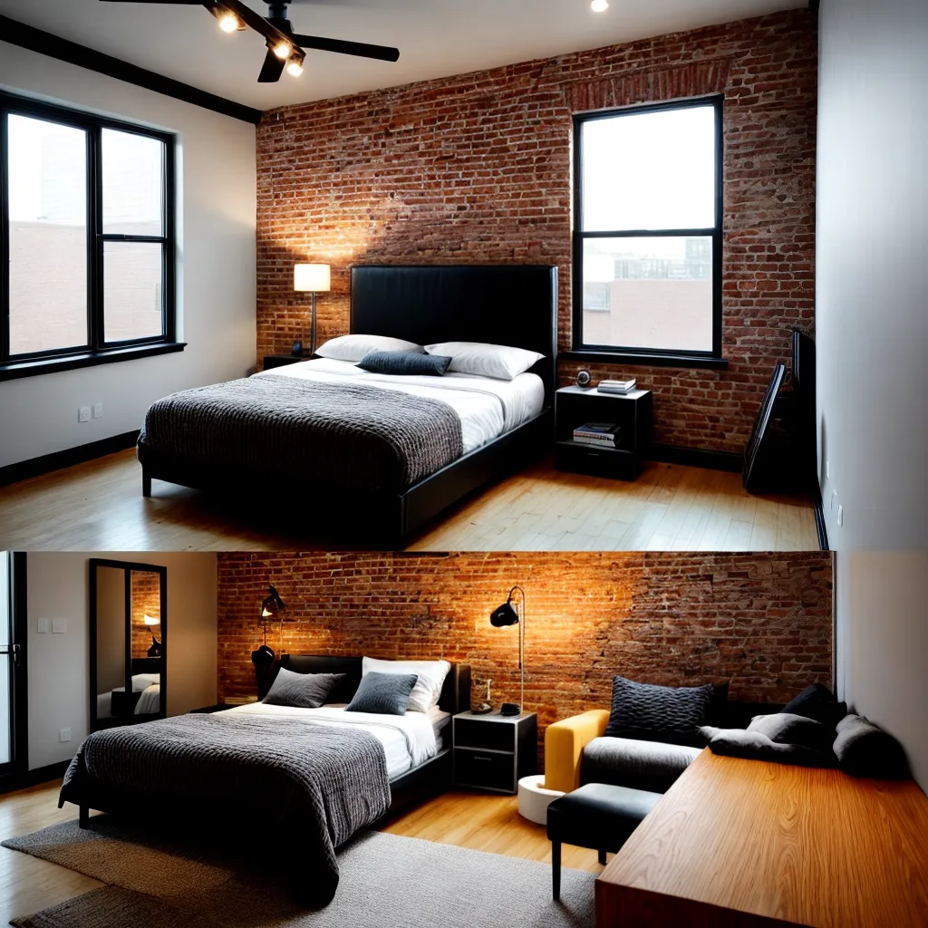 quarto urbano tijolos cama industrial