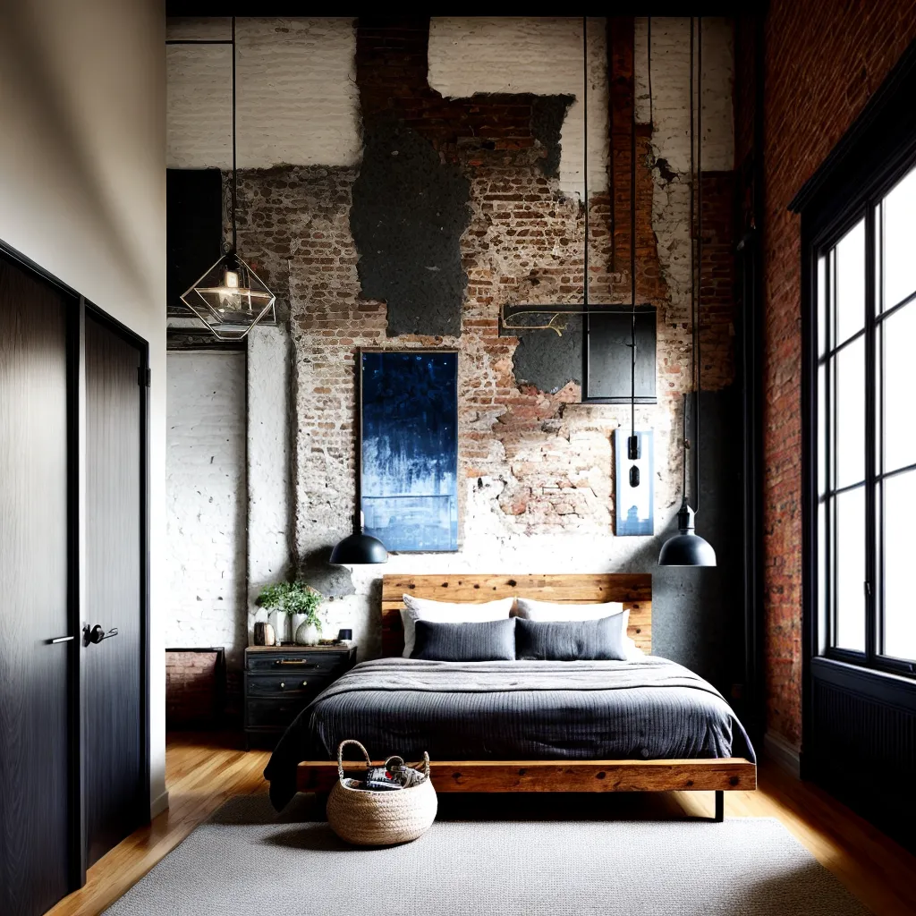 quarto industrial tijolos metal madeira vintage