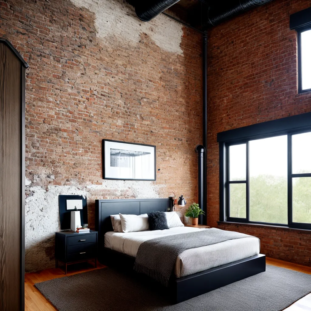 quarto industrial chique tijolos arte