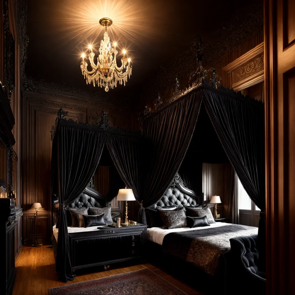 quarto gotico chandelier veludo espelhos