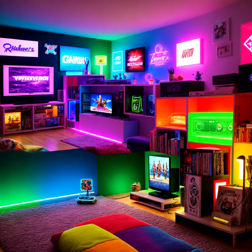quarto gamer decalque pixel luzes