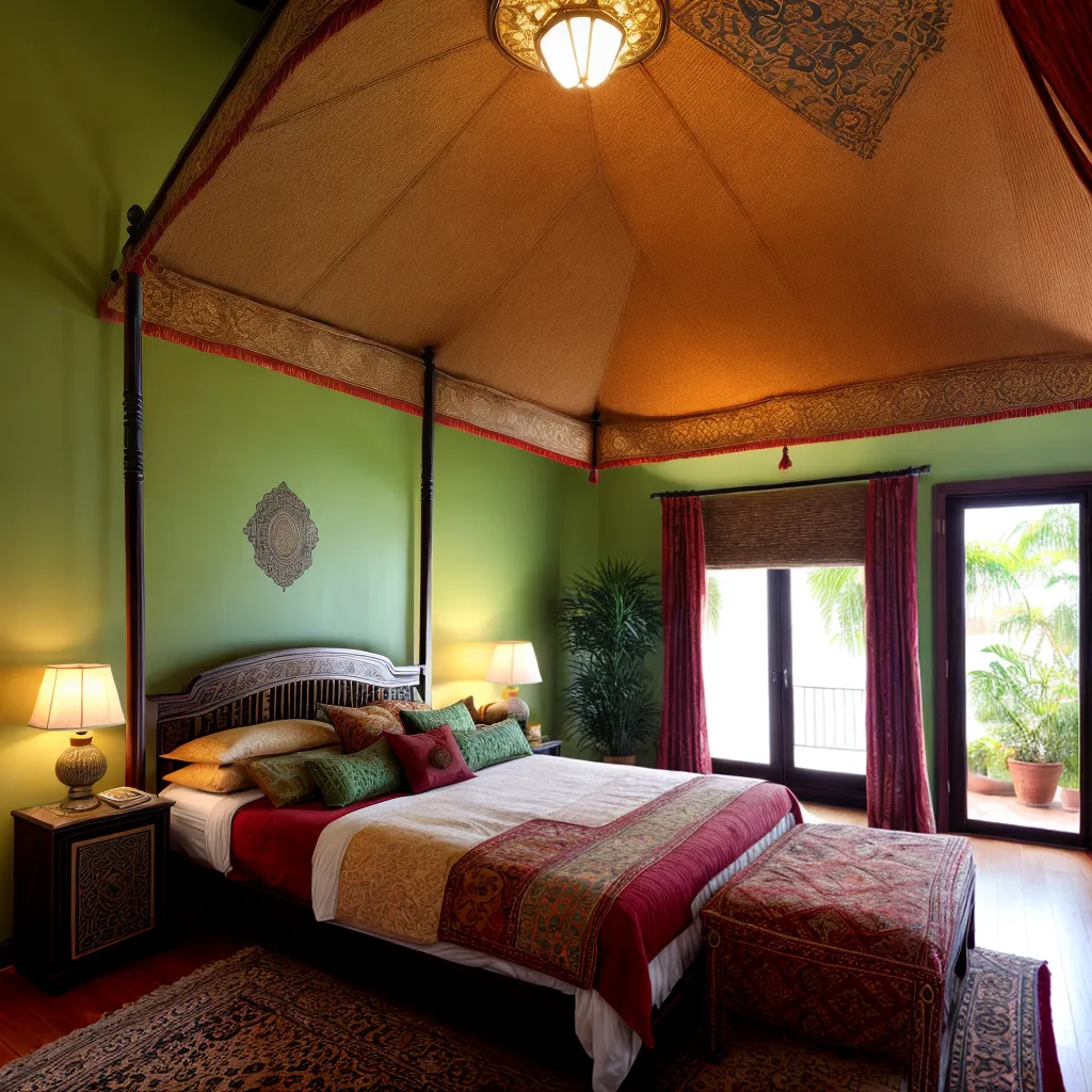 quarto marroquino cama canopy mosaico