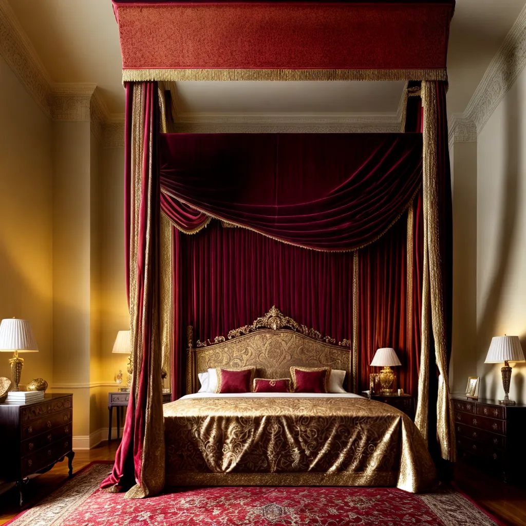 cama ornamentada veludo tapecarias renascimento