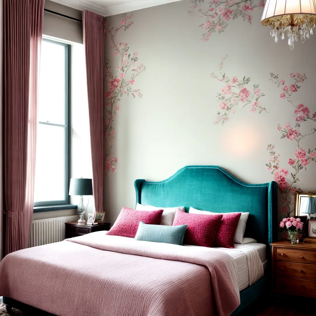 quarto neoromantico papel de parede floral