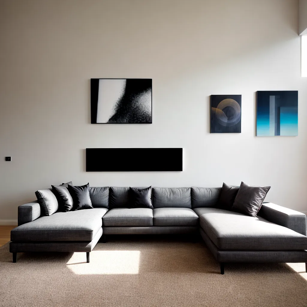 sala contemporanea sofa cinza arte