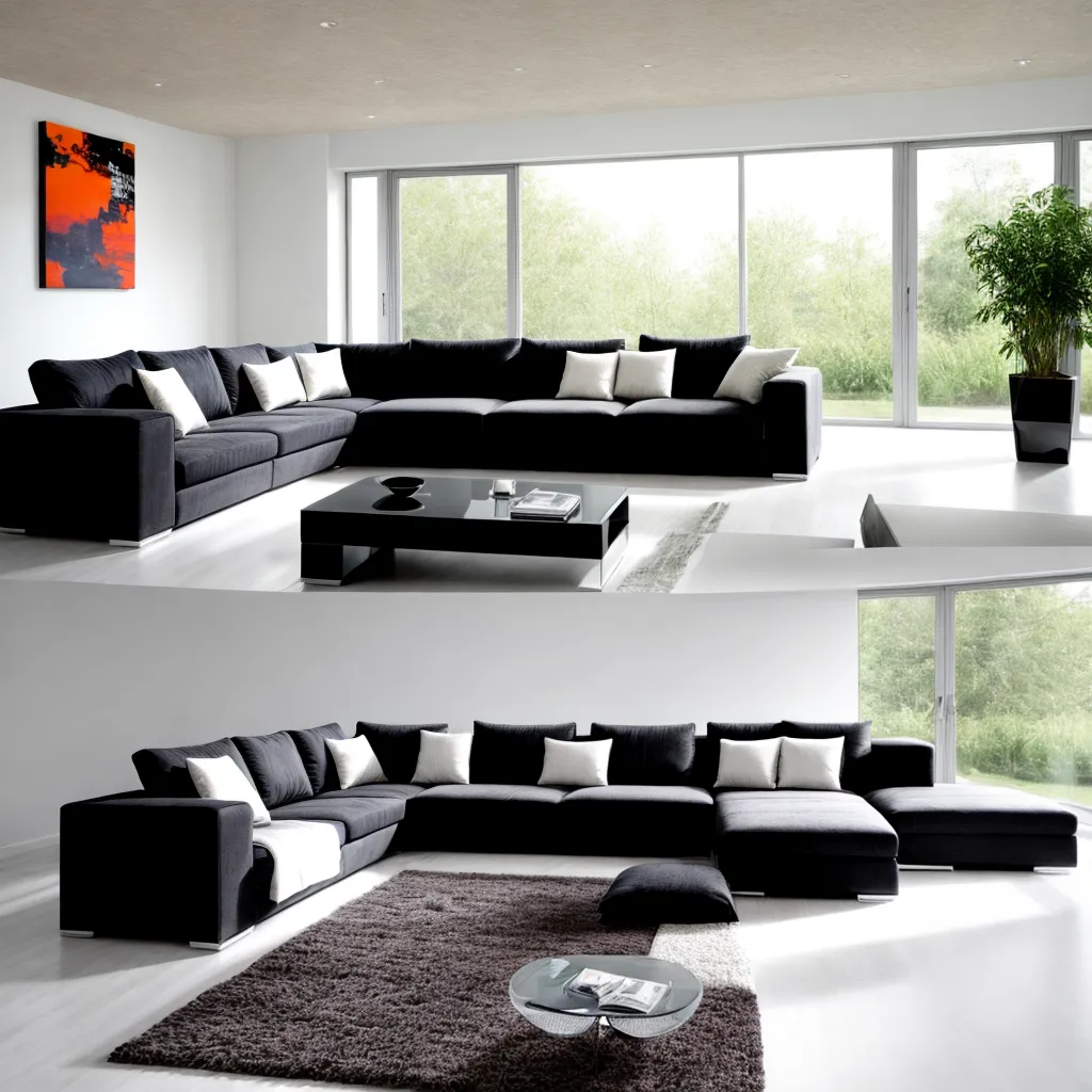 sala minimalista sofa cinza janelas