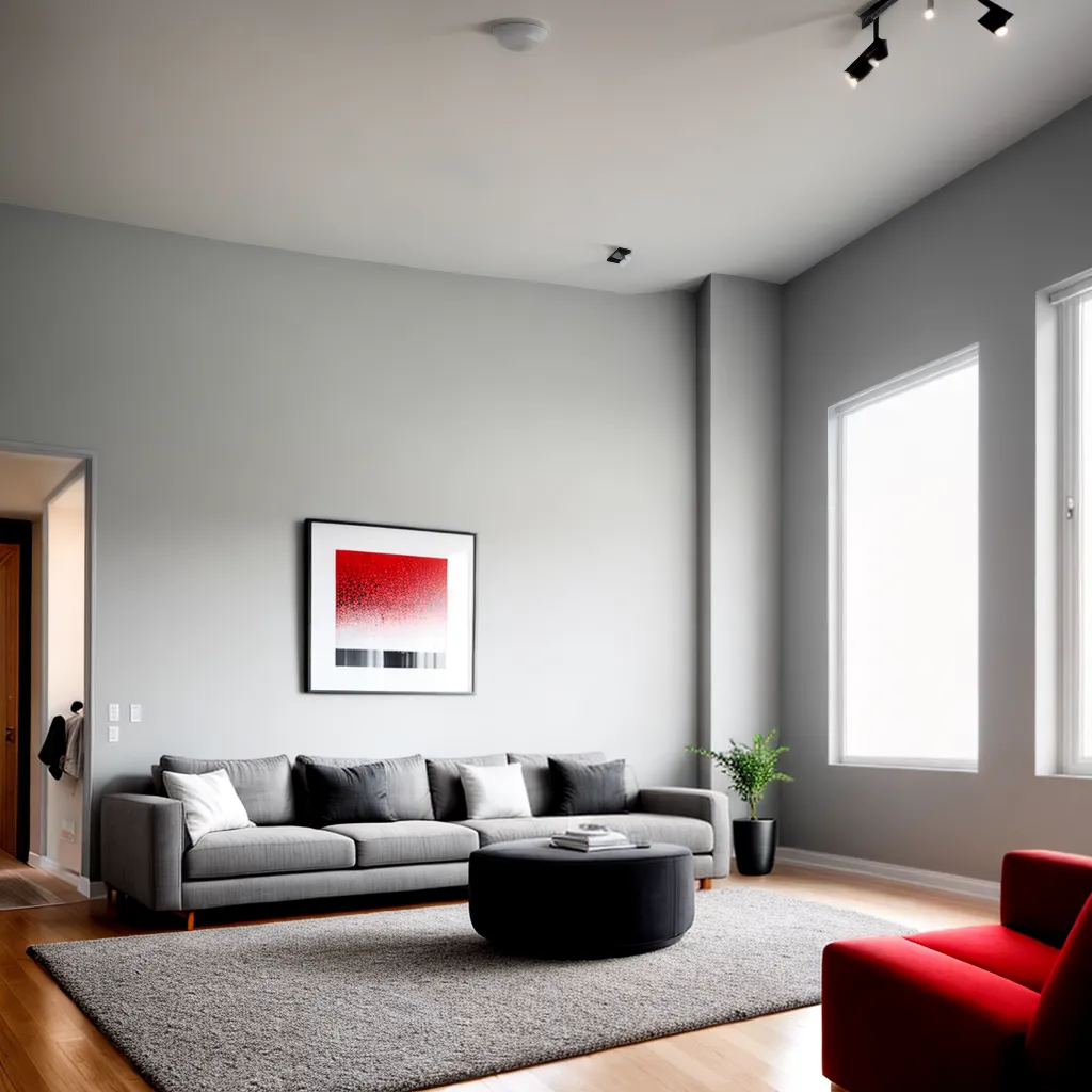 sala contemporanea sofa cinza arte 1