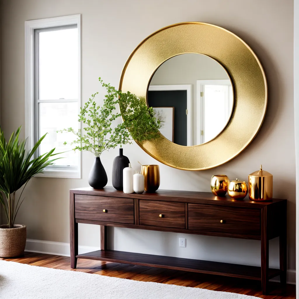 espelho ouro console moderno sala
