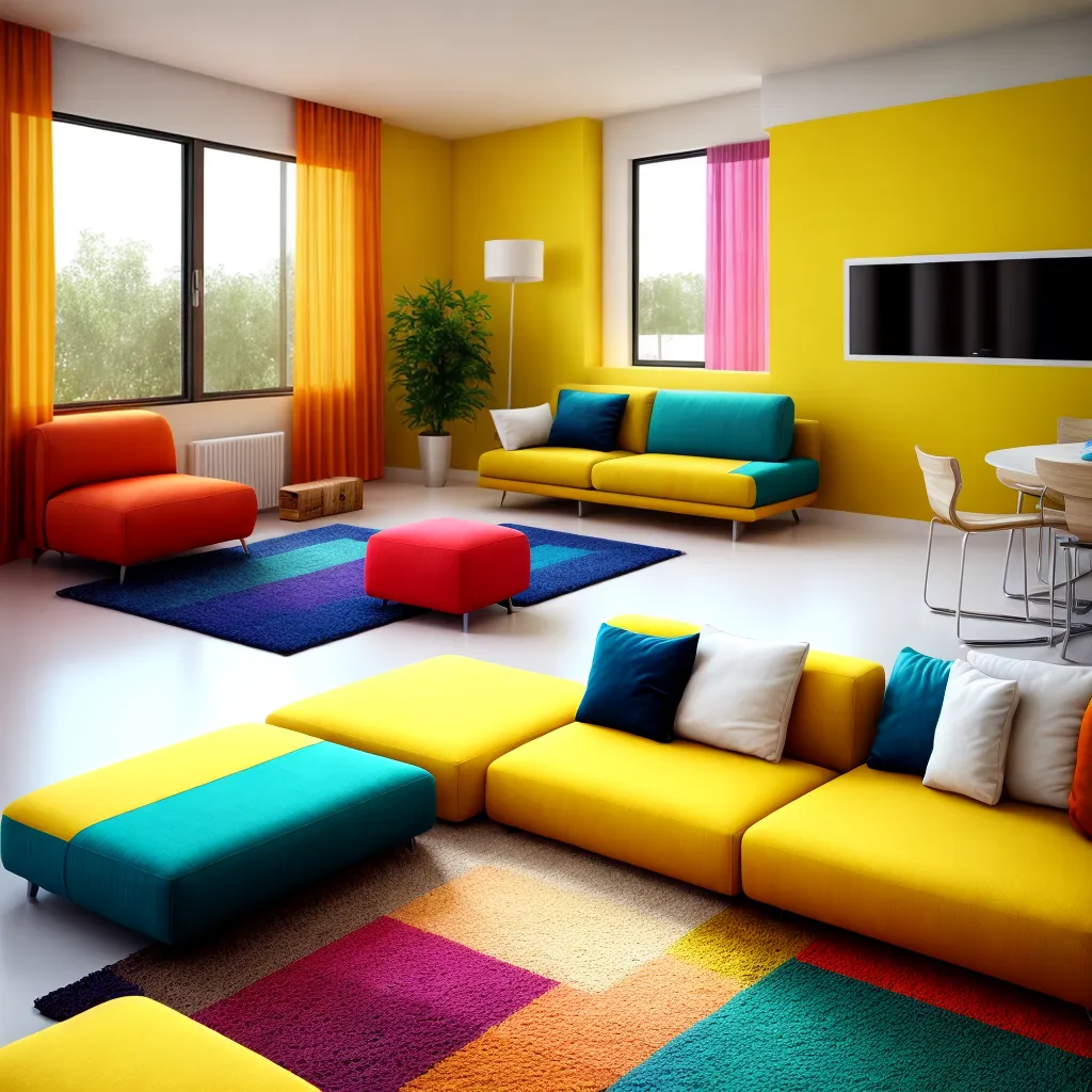 sala colorida sofa amarelo parede turquesa