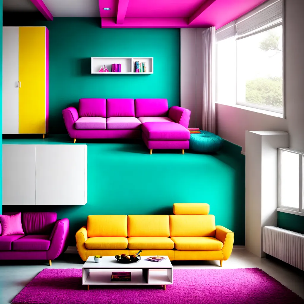 sala colorida parede moveis