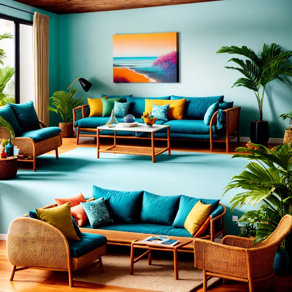 sala tropical sofa branco plantas