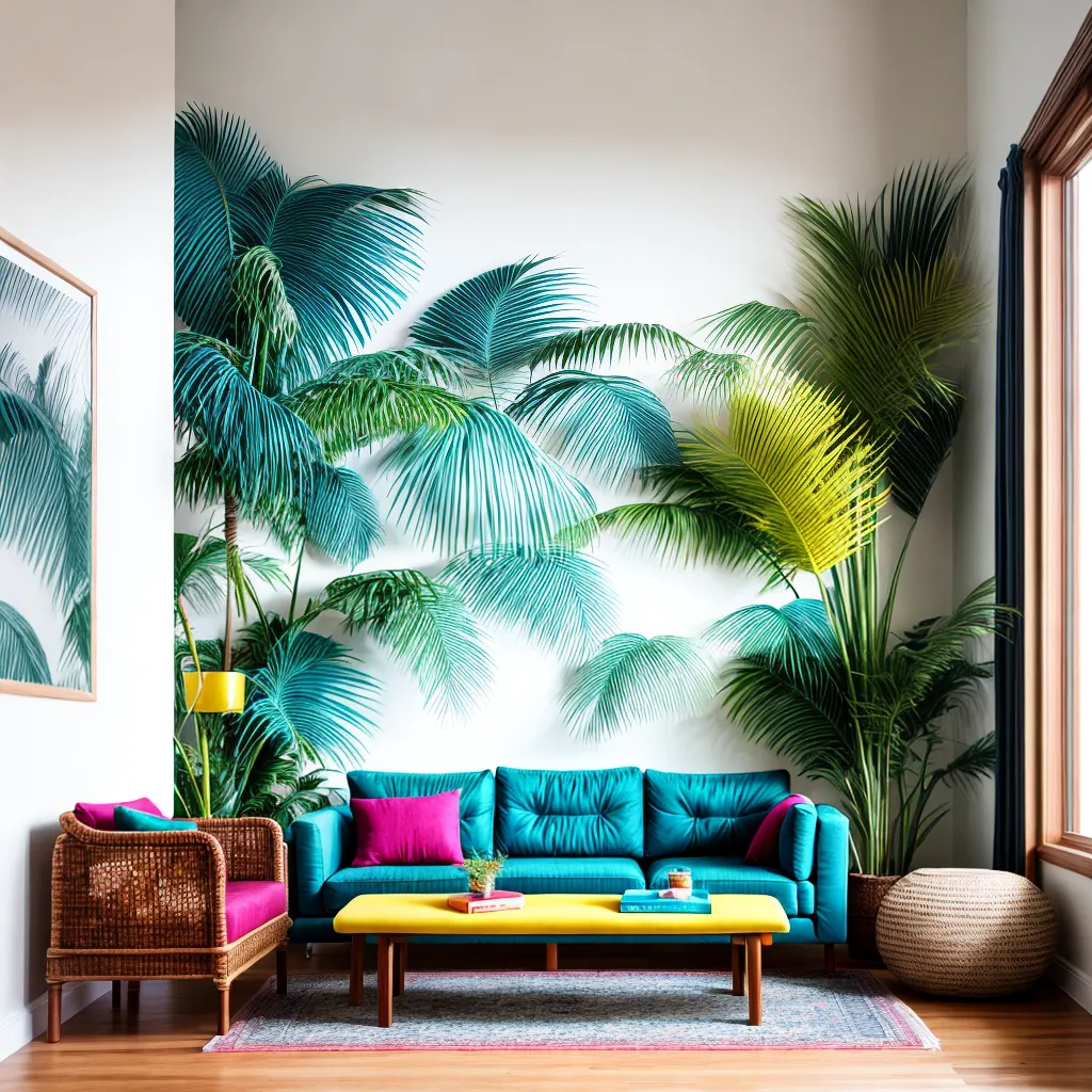 sala tropical palmeira estampas naturais