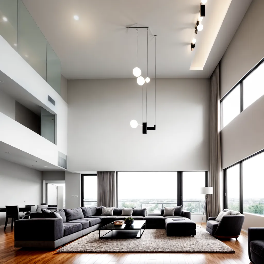 sala estar teto duplo decoracao moderna