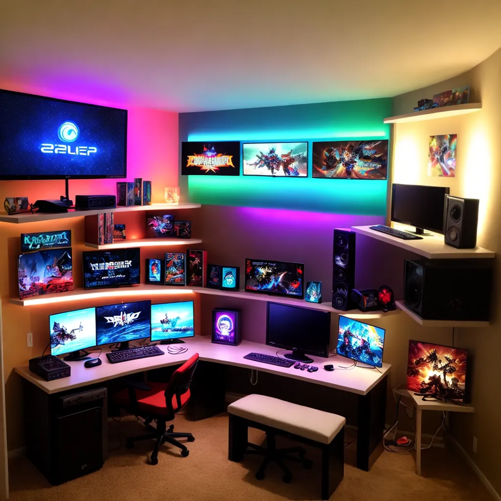 quarto gamer moderno iluminado colecionaveis