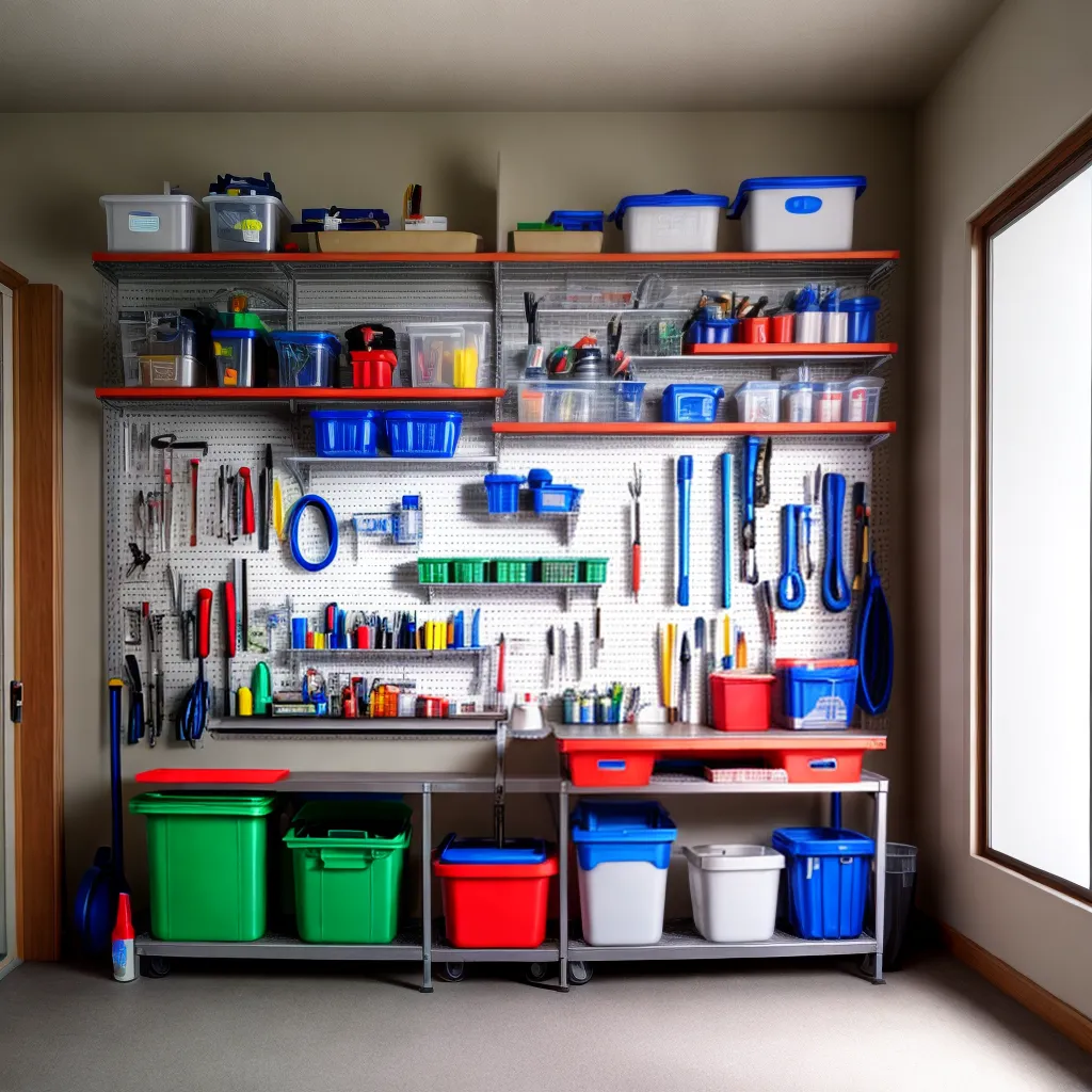 garagem organizada prateleiras etiquetadas 1