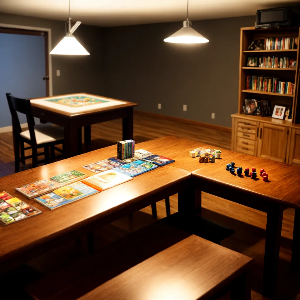 area jogos mesa madeira organizada