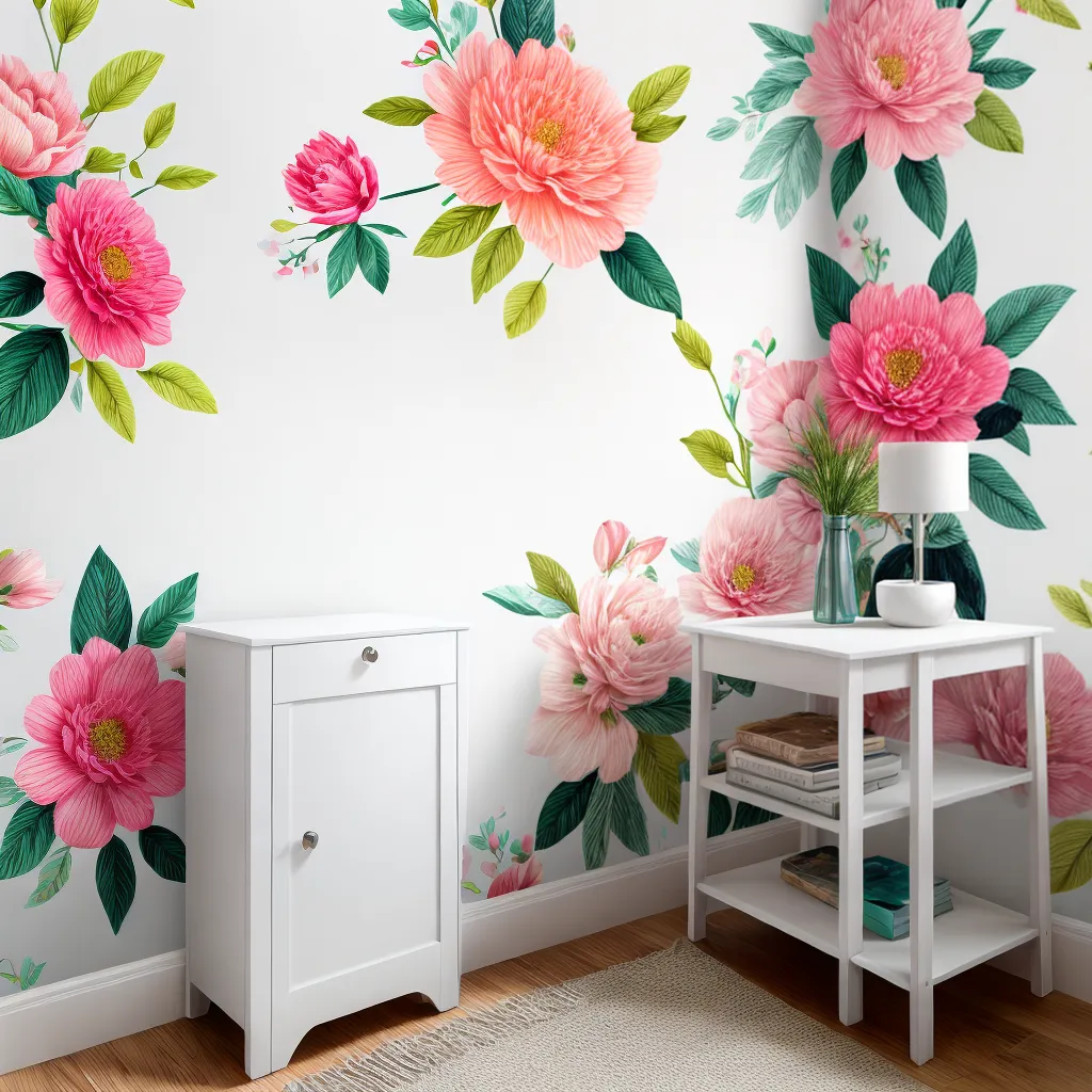 sala decorada decals florais papel de parede