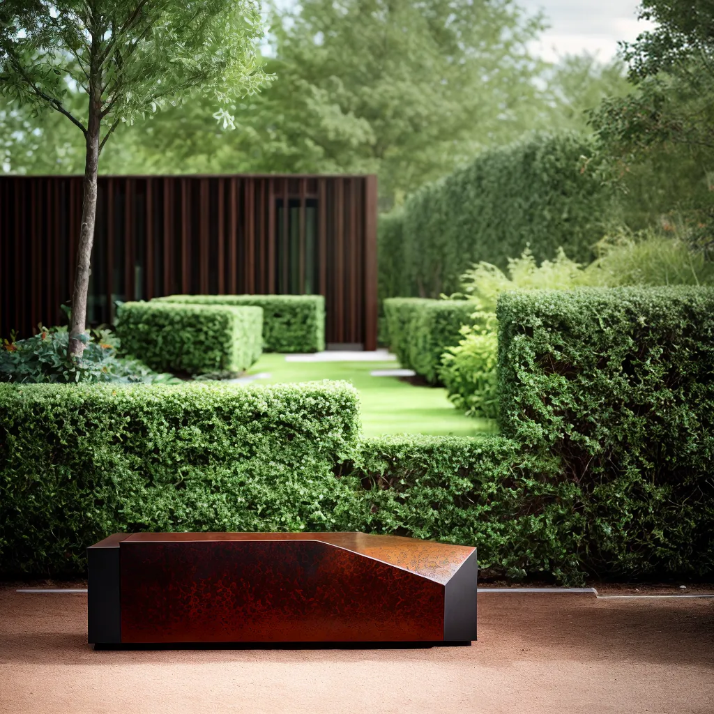 escultura corten aco vegetacao verde