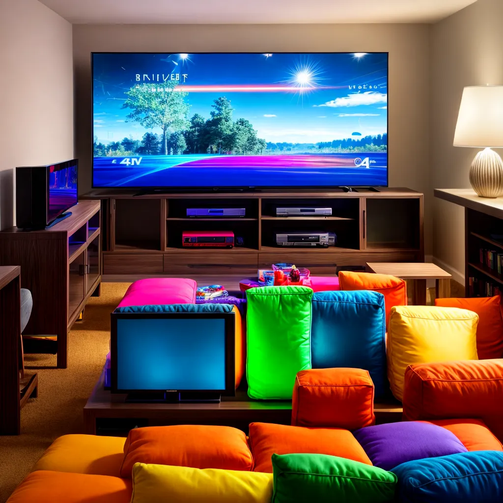 sala jogos colorida consoles organizados