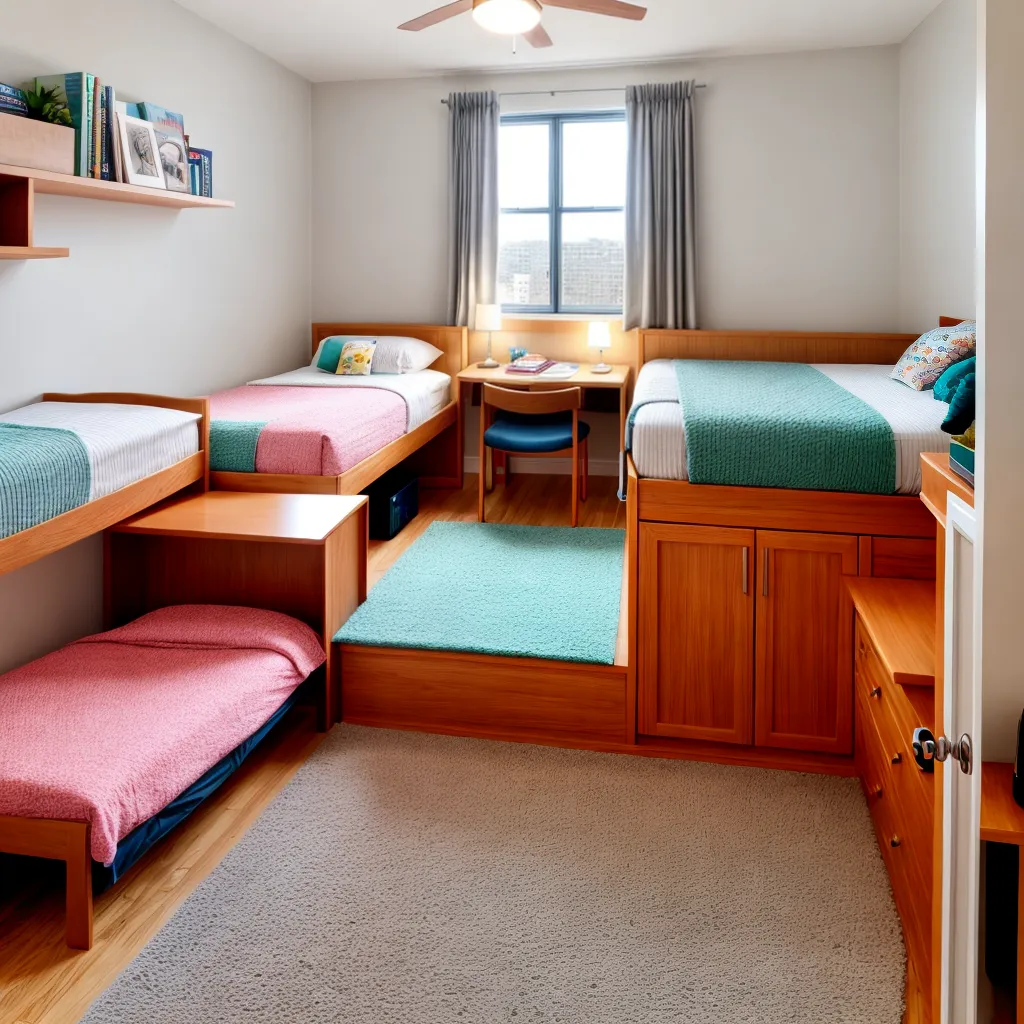 quarto compartilhado organizado camas coloridas