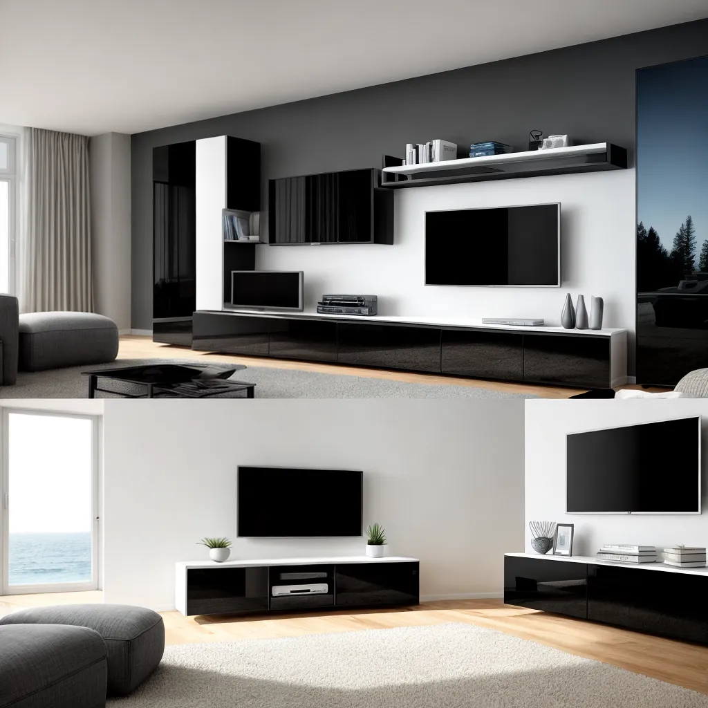sala moderna tv prateleiras flutuantes