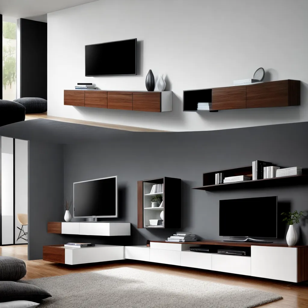 sala minimalista armazenamento oculto