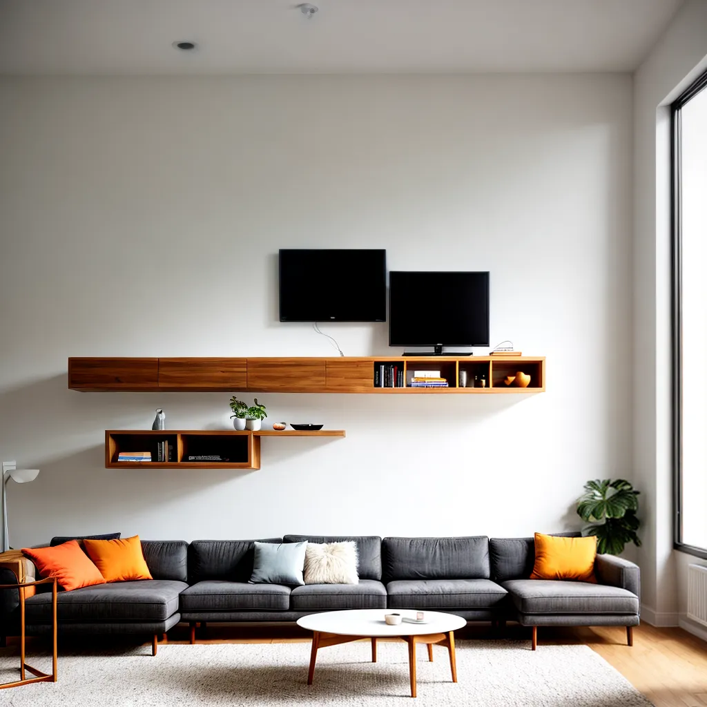 sala minimalista mobiliario integrado armazenamento