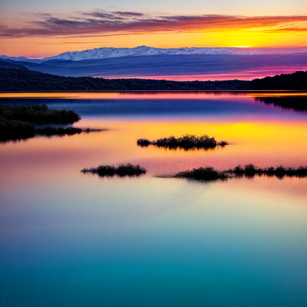por do sol lago reflexo impressionismo