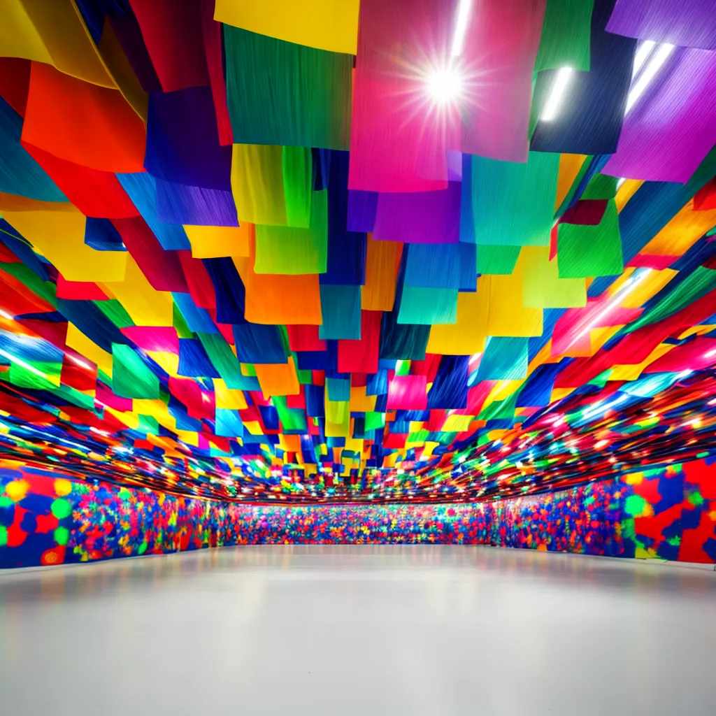 instalacao abstrata cores objetos suspensos