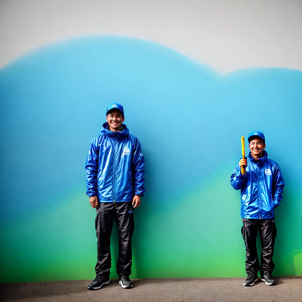 pintor satisfeito parede azul