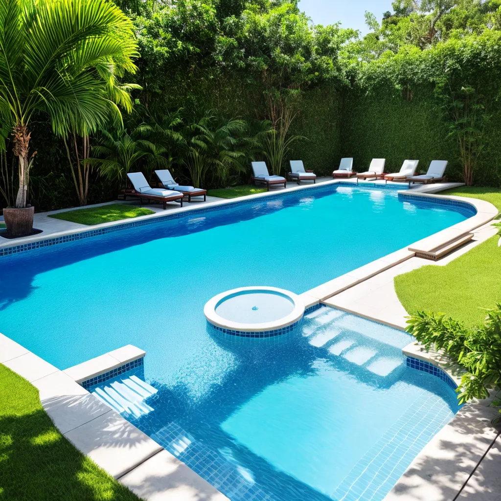 piscina verde sol cadeiras umbrellas