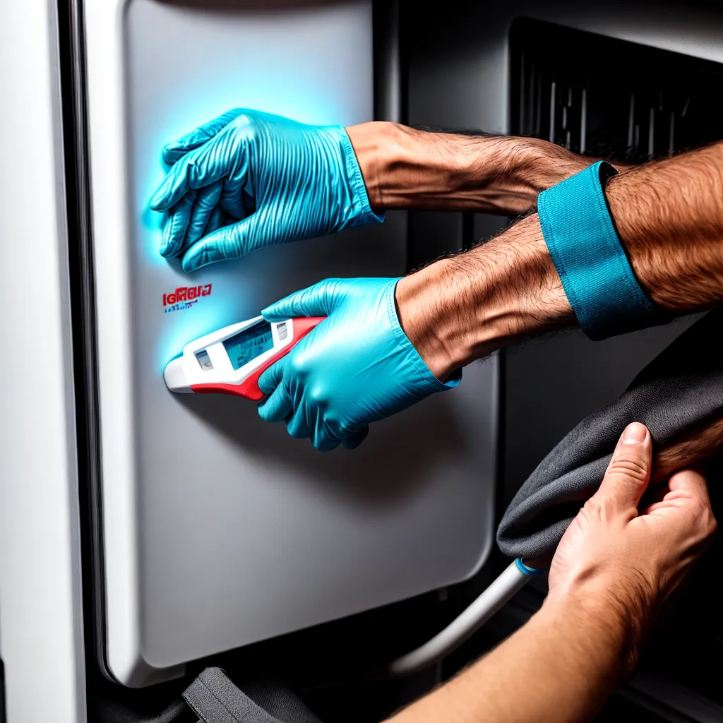tecnico maos inspecao geladeira refrigeracao