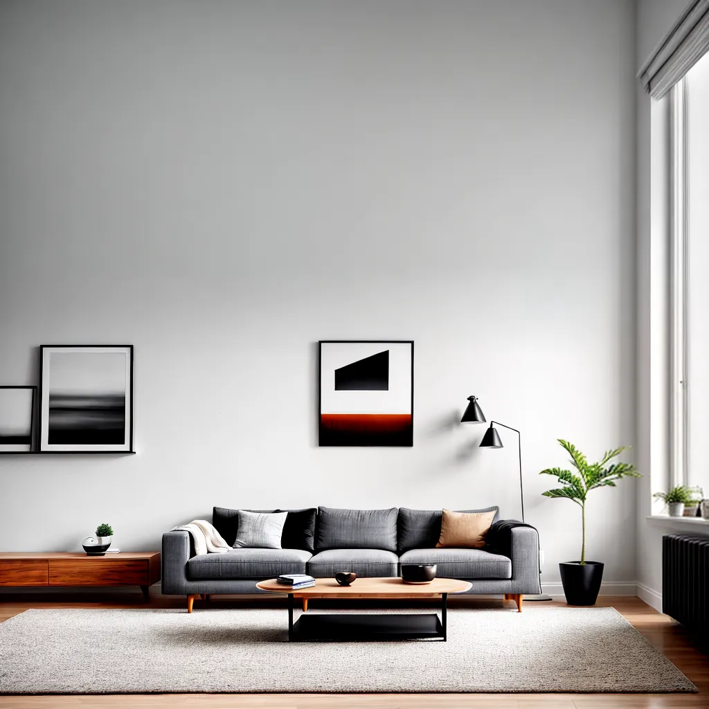 sala minimalista livros sofa cinza