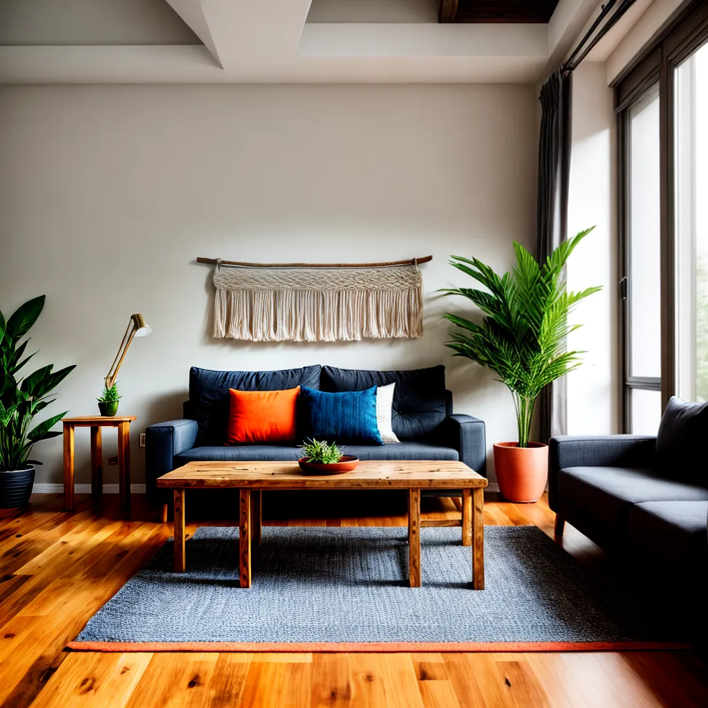 sala eco madeira planta macrame