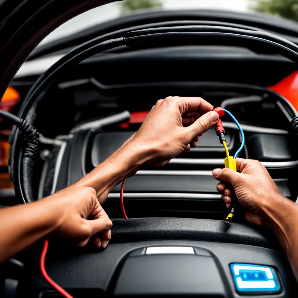 jump start carro maos cabos