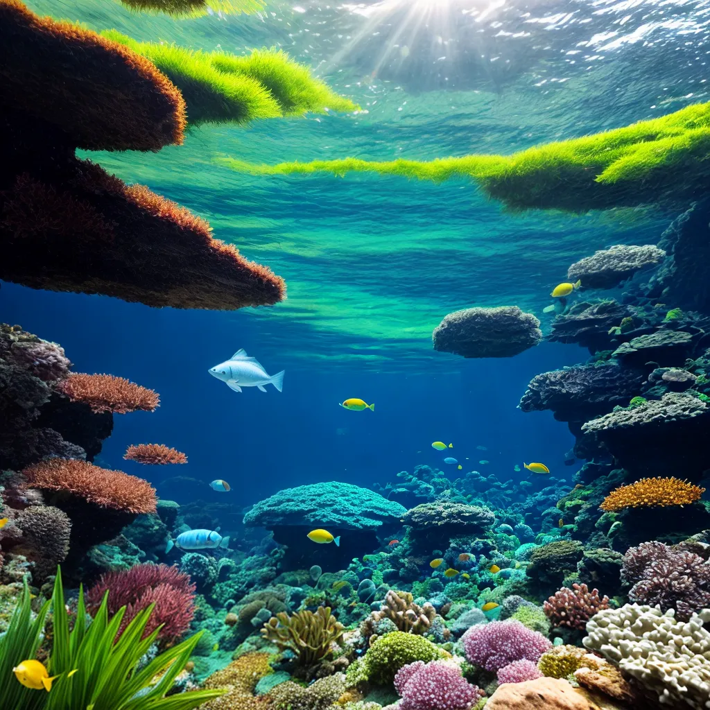 cena subaquatica plantas aquaticas coloridas