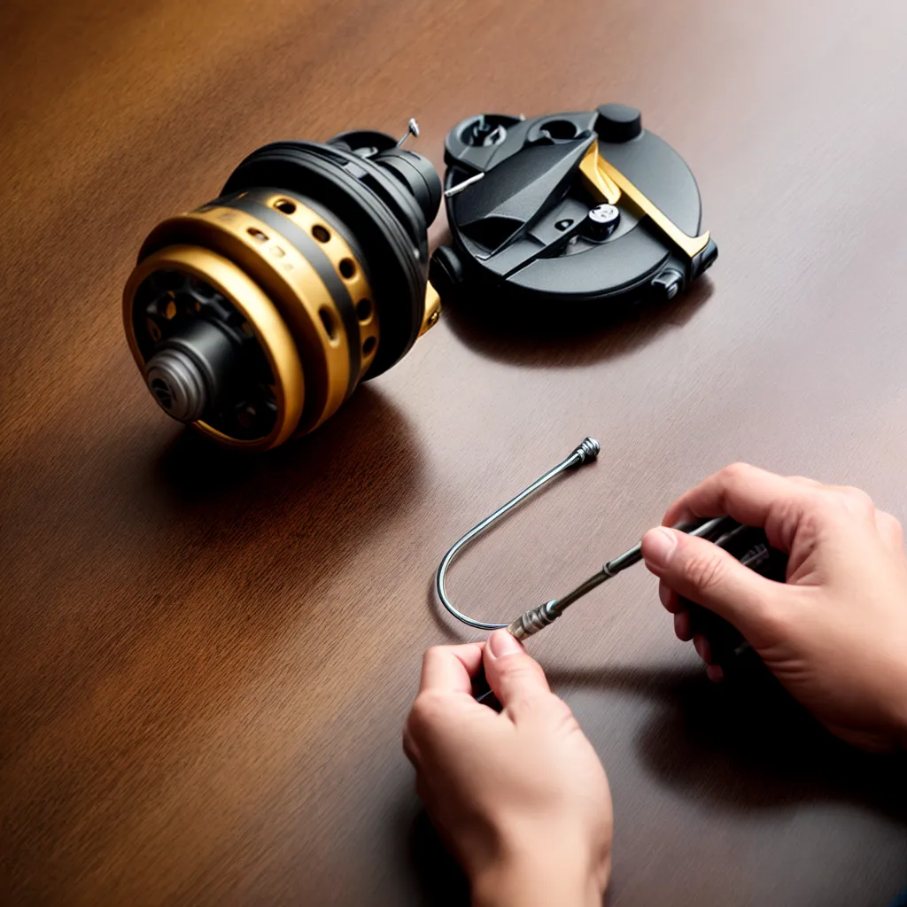 reparo reel pesca maos ferramenta