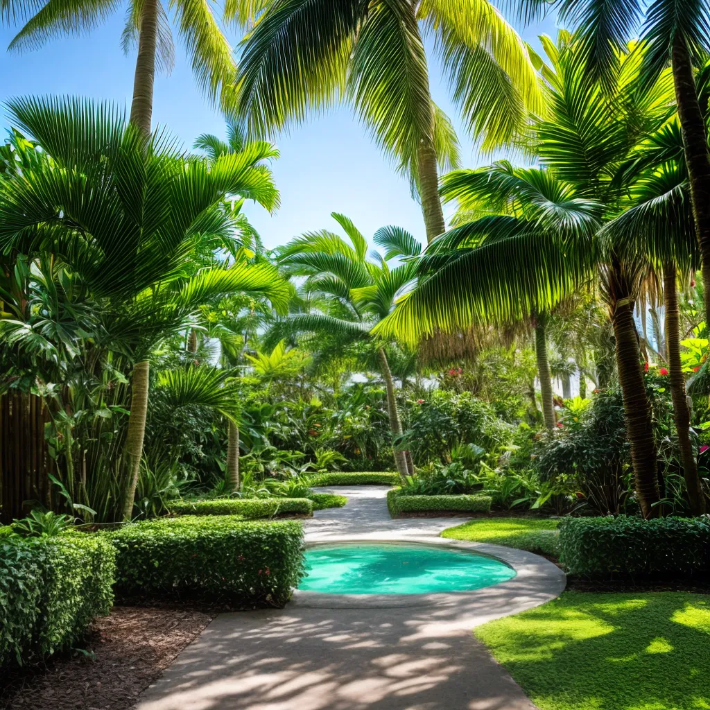 jardim tropical flores palmeiras banco