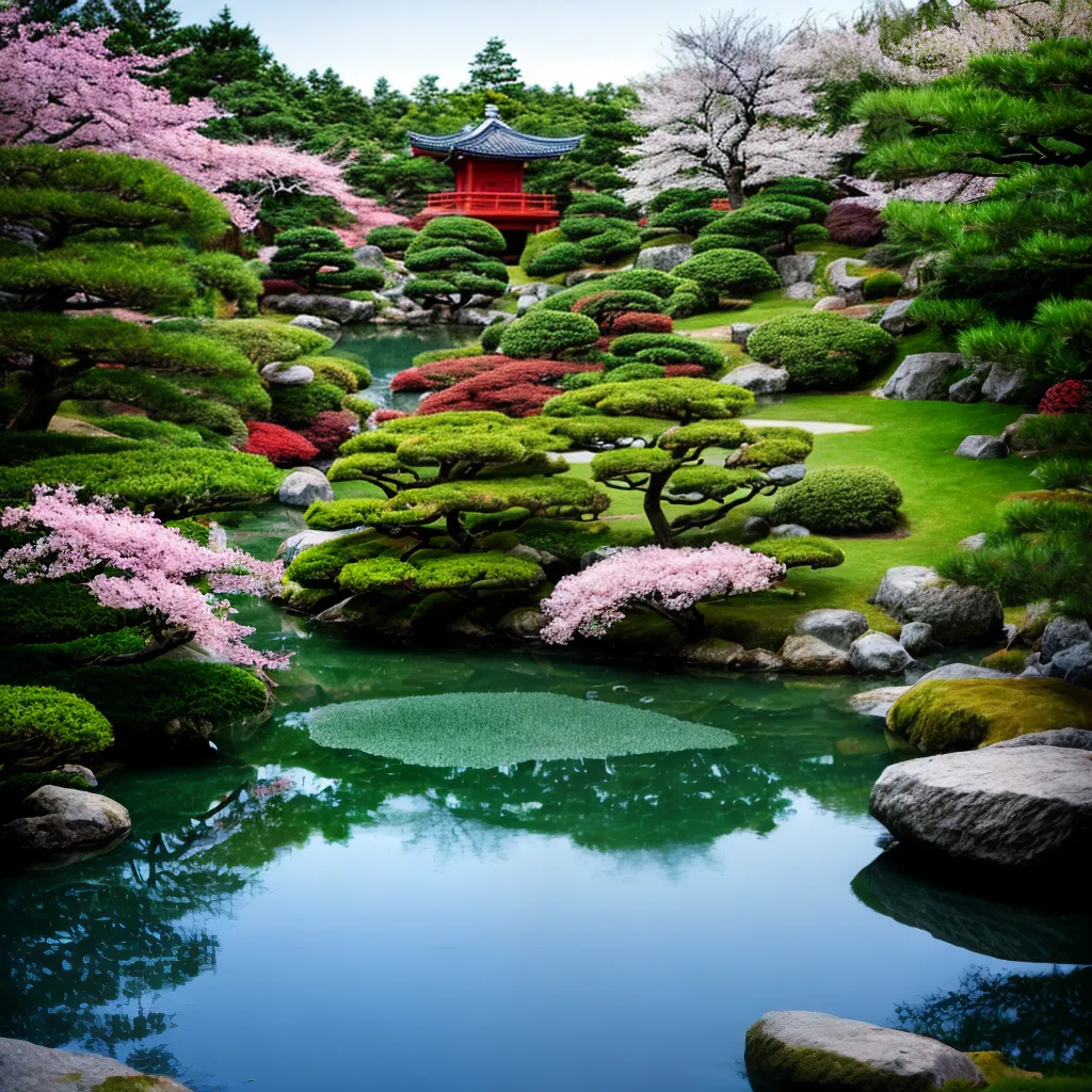 jardim japones caminho ponte lago cerejeiras