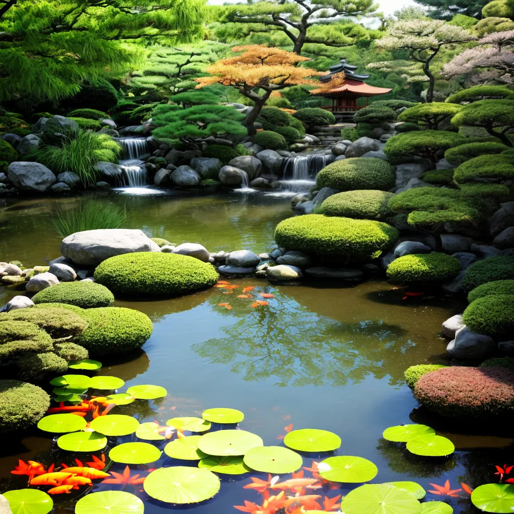 jardim japones tranquilo bonsai torii