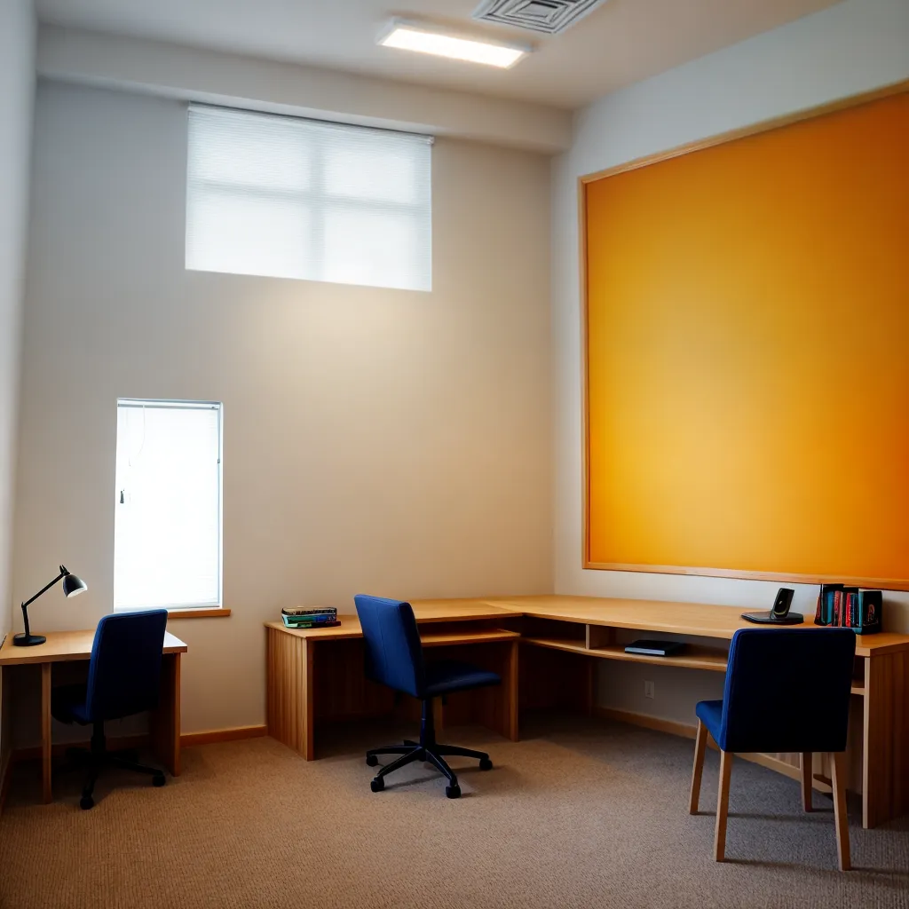 sala estudo iluminada organizada foco