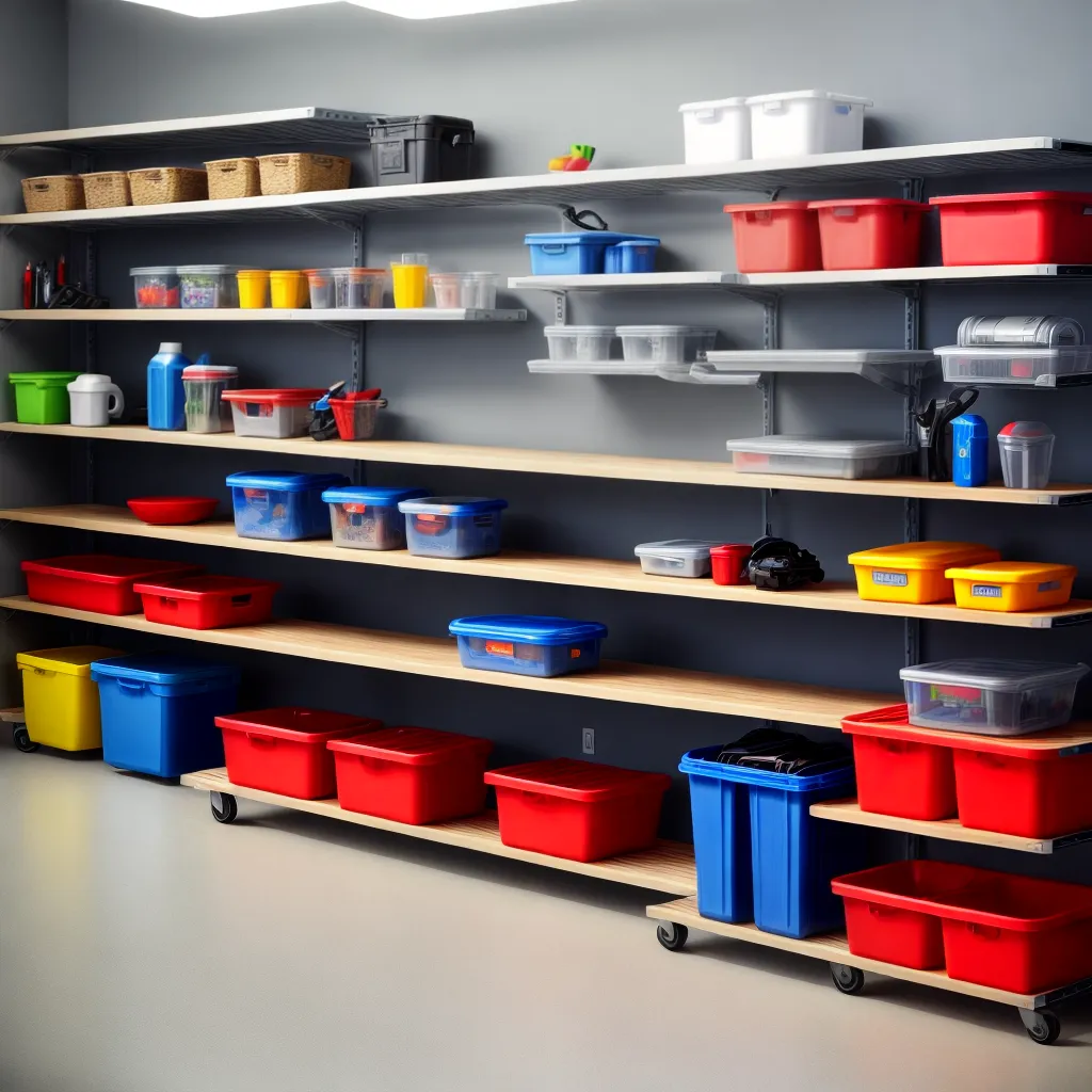 garagem organizada prateleiras armazenamento