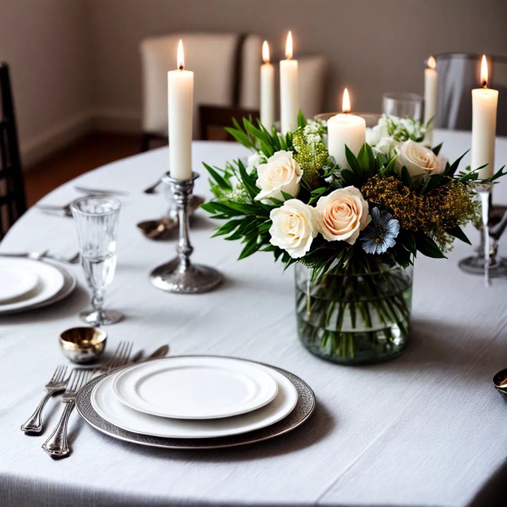 mesa jantar elegante talheres pratos flores