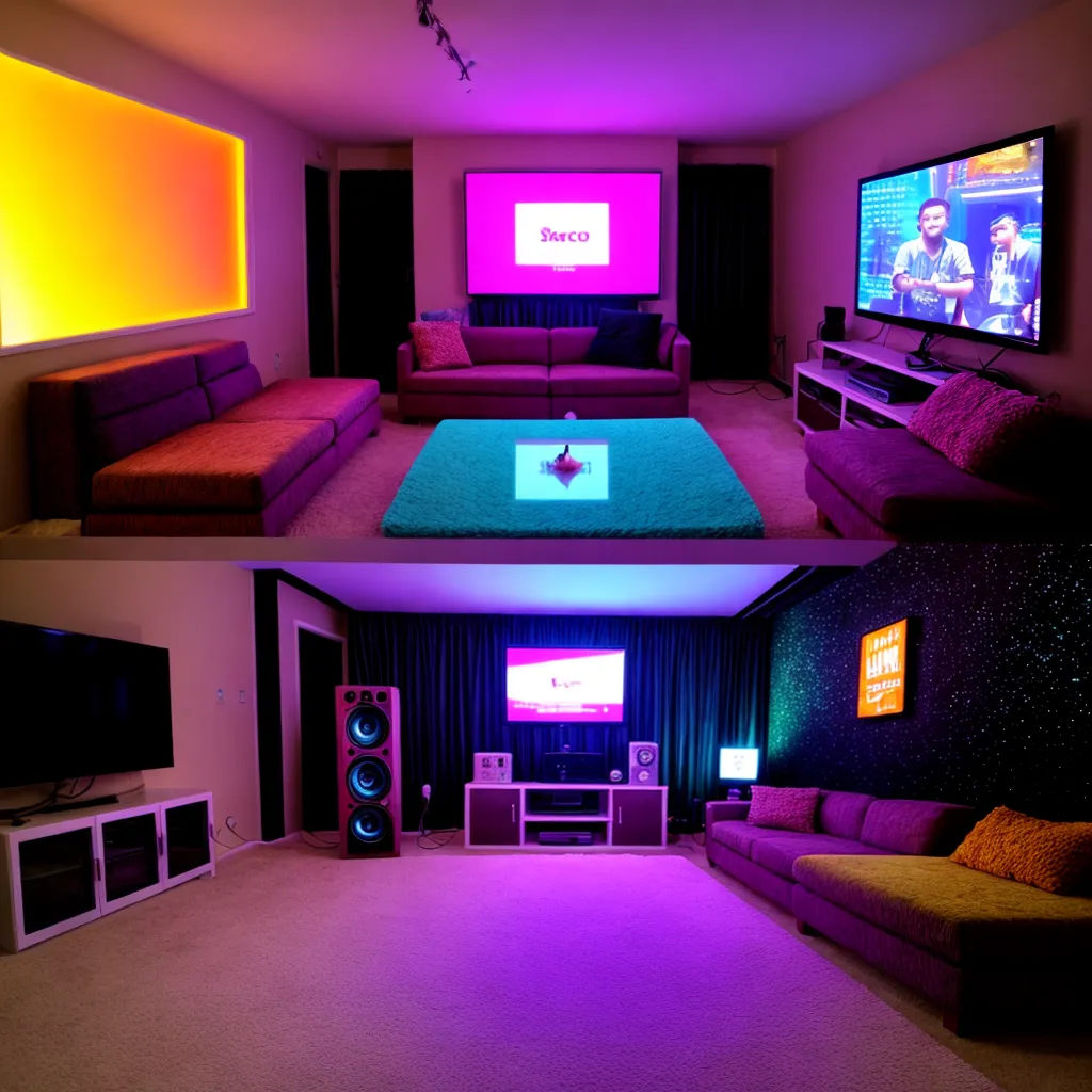 sala karaoke luzes coloridas amigos